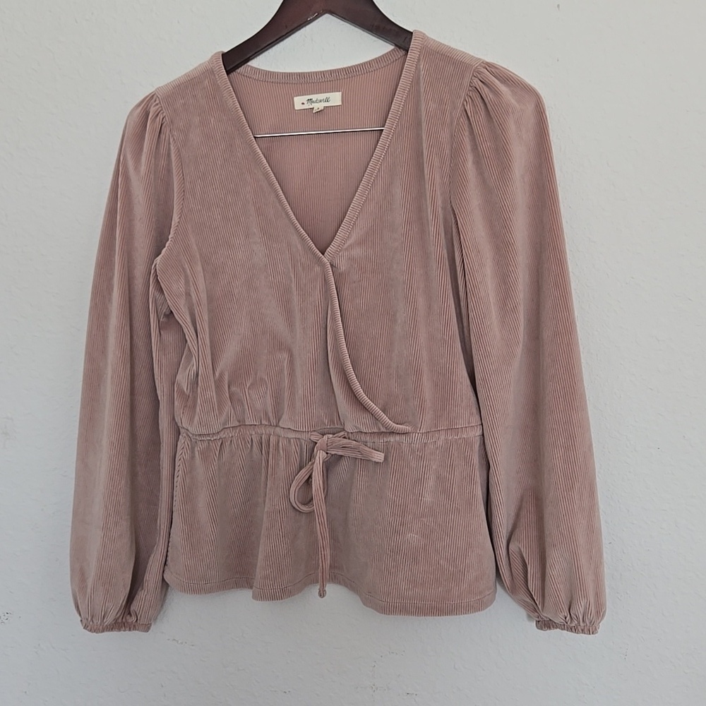 Madewell Blush Pink Corduroy Faux Wrap Pepplum Style Top S - Picture 2 of 9
